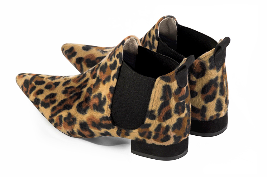 Safari black women's ankle boots, with elastics. Pointed toe. Flat block heels. Rear view - Florence KOOIJMAN